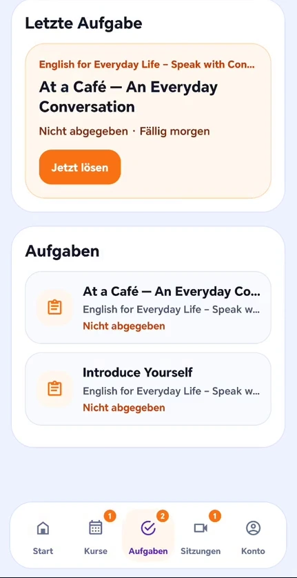 Real Android assignments screen with coursework and navigation