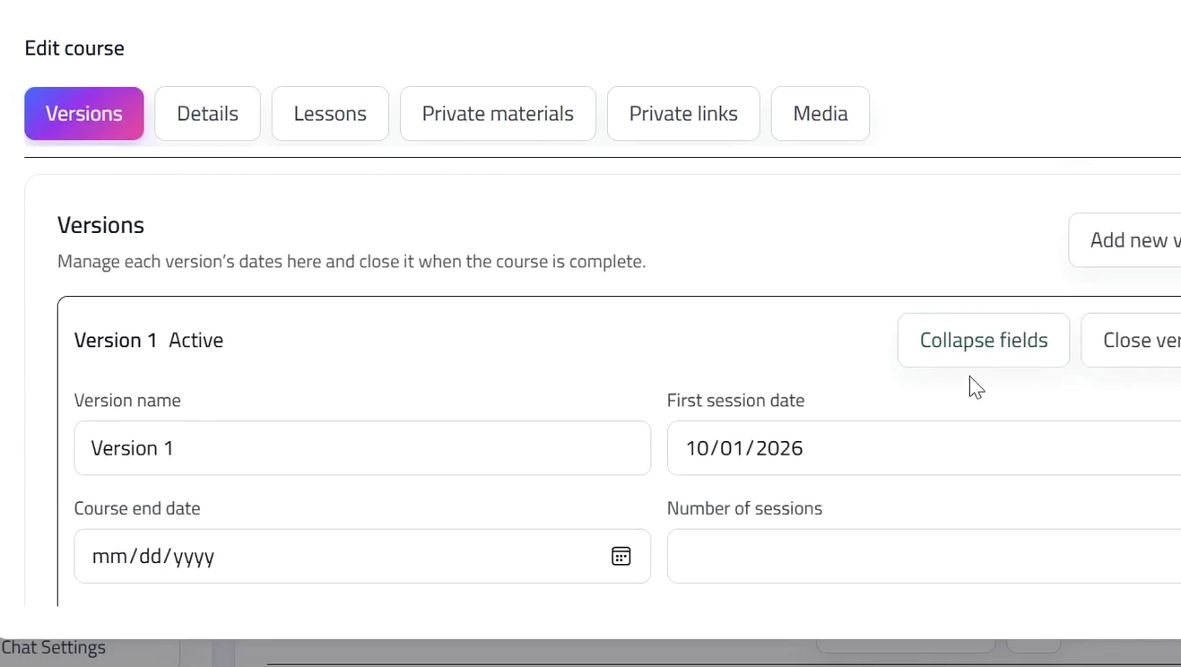 Real course editor with version and scheduling fields